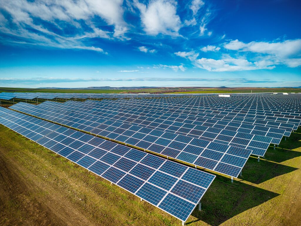 Solar panels for farms, solar park on big field